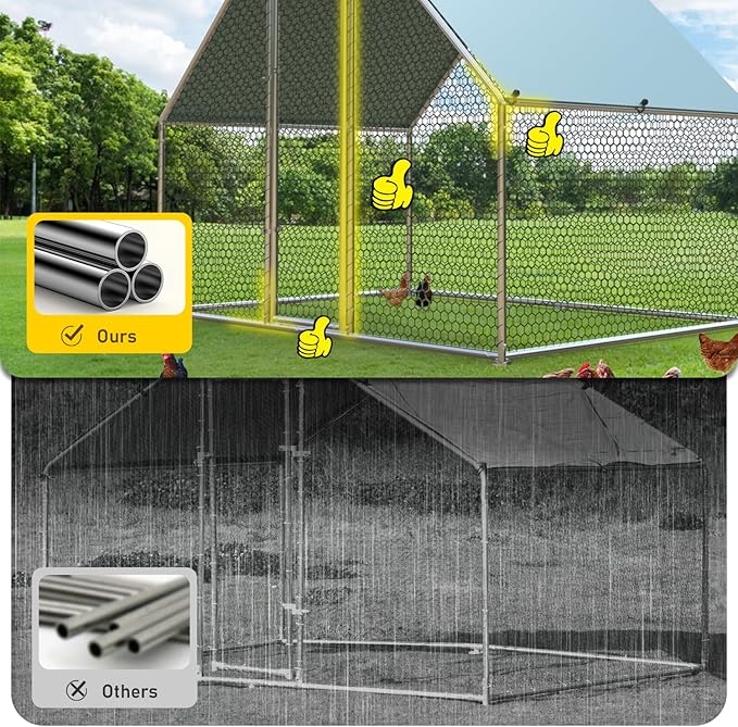 1.26'' Chicken Runs for Yard with Cover, Large Metal Chicken Run Walk in Metal, Outside Dog Kennel with Roof, Flat Roofed Outdoor Kennel for Cats(9.2’L x12.5’Wx 6.4’H)-PawvioPets