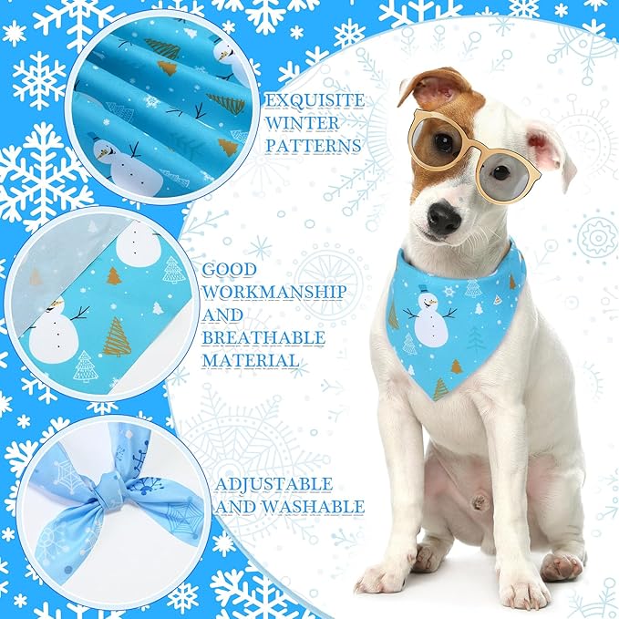 Abbylike 50 Pieces Winter Dog Bandanas Bulk Blue Snowflake Dog Bandanas for Pets Triangle Kerchief Scarf Bibs for Winter Pets Cats Party Costume Accessories (25.6 x 17.7 x 17.7)-PawvioPets