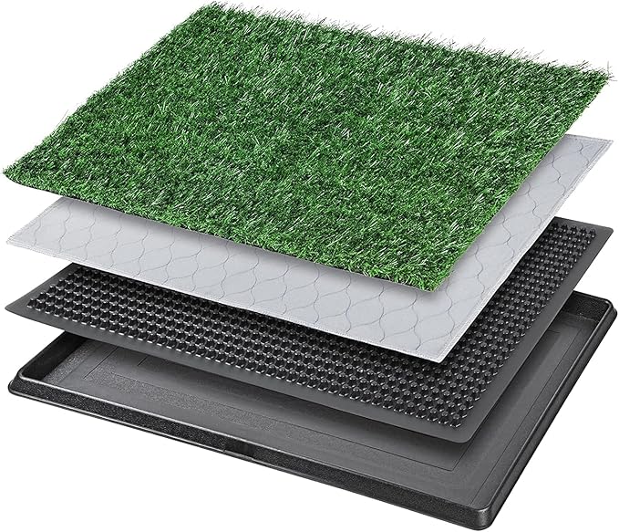 Dog Grass Pet Loo Indoor/Outdoor Portable Potty, Dog Litter Box, Artificial Grass Patch Bathroom Mat and Washable Pee Pad for Puppy Training, Full System with Trays (Pet Training Tray, 20"x16")-PawvioPets