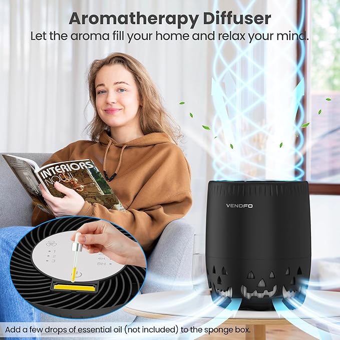 Air Purifiers for Home Bedroom up to 1076ft², True HEPA Air Filters Dust Pets Smoke Hair, 3 Fan Speeds Quiet, Timer Settings, Rechargeable Air Cleaner Office, Bedroom, Pets, Car(Black)-PawvioPets