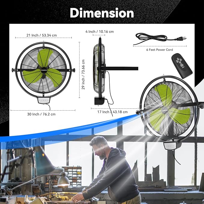 20 IN 5500 CFM Remote Control Wall Mount Fan, 3 Speed High Velocity Wall Fan with Timer, Oscillation & Tilting, Air Circulator for Garage, Commercial, Greenhouse, Warehouse & Gazebo Use, UL Listed-PawvioPets