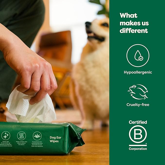 Earth Rated Vet-Developed Pet Ear Wipes, Hypoallergenic Cleaner for Dogs & Cats Ears to Remove Dirt and Wax Build Up, Wild Oat Scent, 70 Count-PawvioPets