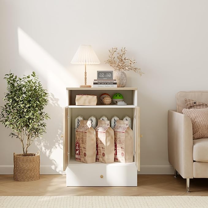 Cat Litter Box Enclosure Furniture Hidden - Indoor 3-in-1 Wooden Cat House & Washroom Cabinet with Scratching Board Doors, Shelf and Feeder Bowls, 23.6”x17.7”x32.7”H-PawvioPets