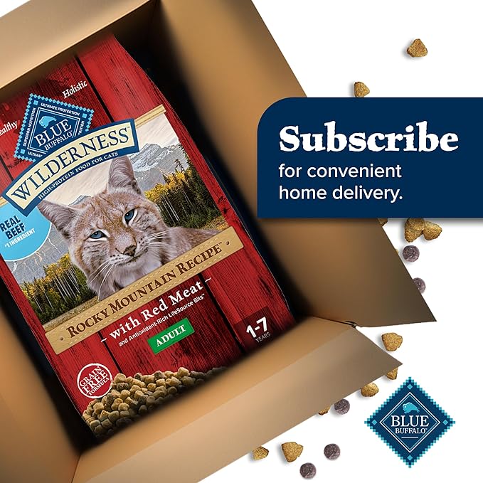Blue Buffalo Wilderness Adult Dry Cat Food, Rocky Mountain Recipe, Chicken-Free & Grain-Free Recipe Made with Natural Ingredients, Red Meat, 4-lb Bag-PawvioPets