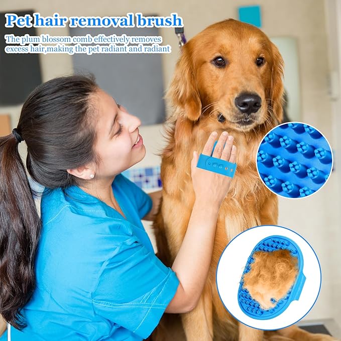 Dog Grooming Brush, Lilpep Pet Shampoo Bath Brush Soothing Massage Rubber Comb with Adjustable Ring Handle for Long Short Haired Dogs and Cats (Blue, set)-PawvioPets