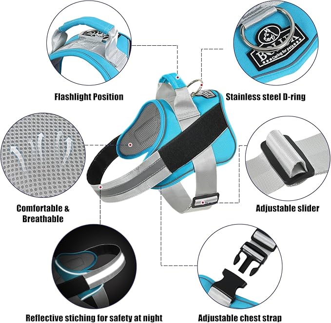 Bolux Dog Harness, No-Pull Reflective Dog Vest, Breathable Adjustable Pet Harness with Handle for Outdoor Walking - No More Pulling, Tugging or Choking (OceanicBlue, XX-Large (Pack of 1))-PawvioPets