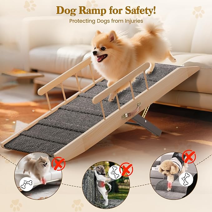 Dog Ramp for Bed Couch, Pet Ramp for Small Medium Old Dogs Cats with 10 Adjustable Heights from 5.91" to 19.69", 47" Long Portable Non-Slip Dog Bed Ramp for High Bed, Couch, Hold up to 200 LBS-PawvioPets