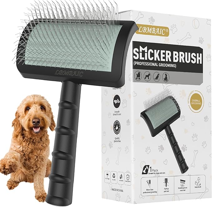 Dog Slicker Brush for Poodles,Doodles,Goldendoodles Grooming Fluffy Shedding Tangles Mats Knots Easy and Quick Best Dog Slicker Brush for Long Thick Curly Coat Labradoodles Dematting.25mm(1'')-PawvioPets