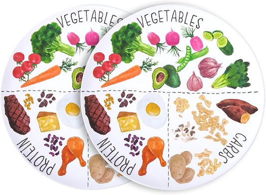 9" Portion Control Plate - Healthy Nutrition Plate for Adults and Teens, Melamine, Ideal for Weight Loss and Diabetes Management (2 Pack)-PawvioPets