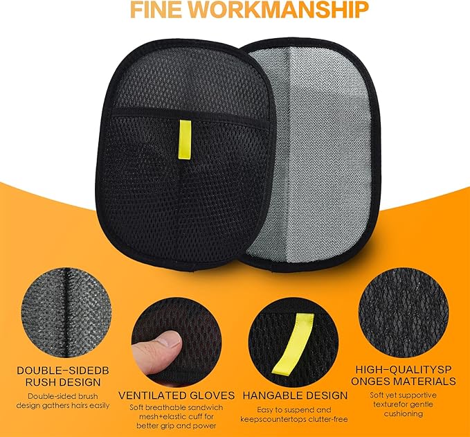 5pc Pet Hair Removal Gloves, Reusable Cats & Dogs Pet Hair Removal Tool,Efficient Pet Hair Removal Electrostatic Gloves is Suitable for Clothes, Sofas, Beds and Carpets-PawvioPets