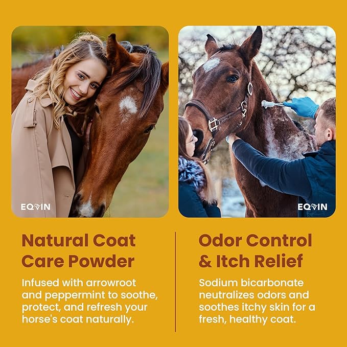 Coat Care Powder for Horses 8.4oz | Made in USA | Equine Skin Conditioner for Sweet Itch, Rain Rot & Skin Issues | Effective Dry Horse Shampoo & Daily Preventative | Herbal & Natural Formula-PawvioPets