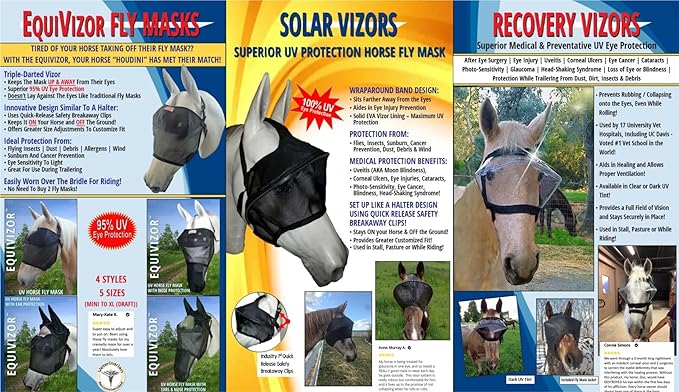 EquiVizor 95% UV Eye Protection (Mini) Standard Horse Fly Mask - Help with Uveitis, Corneal Ulcer, Light Sensitivity. Designed to Stay On Your Horse, Off The Ground.-PawvioPets