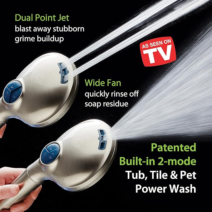 AquaCare High Pressure 10 Spray Mode Filtered Showerhead - Handheld Shower Head Filters Chlorine to Heal Dry Skin, Revive Hair - Dual Power Wash Cleans Tub, Tile, Pets - Hard Water Softener, Nickel-PawvioPets