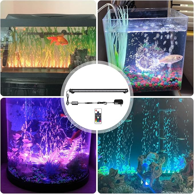 Bubbler Aquarium Fish Tank Decor: Submersible Aquarium Lighting with Oxygen Boost for Fish Lovers - Waterproof RGB Light Bar Bubble Wall for 30-35 Inch Saltwater Freshwater Fishes Tanks-PawvioPets