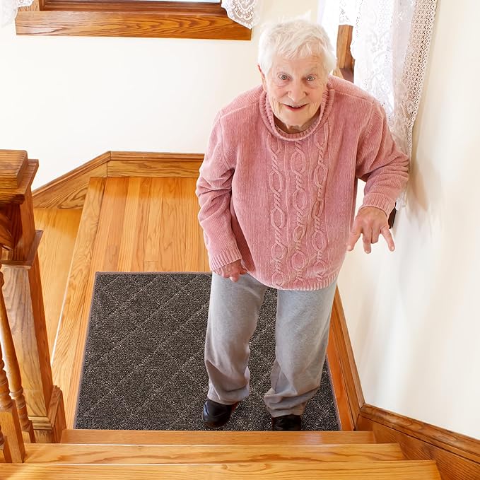 COSY HOMEER Edging Stair Treads Non-Slip Corner Indoor Stair Runners for Wooden Steps,Landing Slip Resistant Stair Rugs for Kids and Dogs, 100% Polyester TPE Backing,Brown,20"X32"-PawvioPets