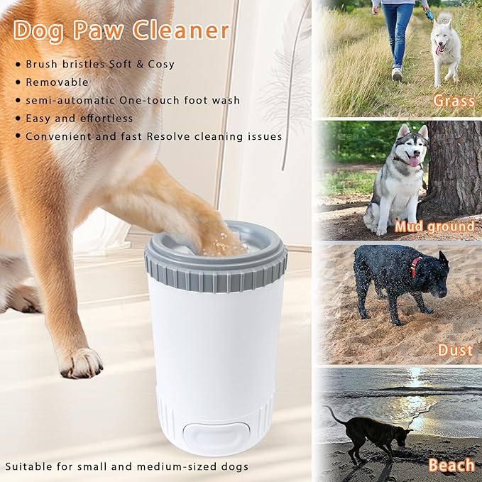 Dog Paw Cleaner with Absorbent Towel, Dog Paw Washer, Muddy Paw Cleaner, Dog Foot Cleaner, Plunger Style Dog Paw Washer, Paw Cleaner for Dogs, Suitable for Small Breed & Medium Breed Dogs-PawvioPets