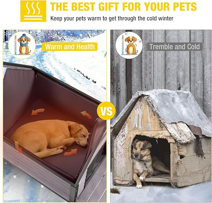 Aivituvin Dog House Outdoor with Metal Frame, Insulated Dog Kennel Outside for Small to Medium Breed, 45" Weatherproof Large Dog Shelter with Anti-Chewing Iron Frame, Grey (45" D x 32.9" W x 32.6" H)-PawvioPets