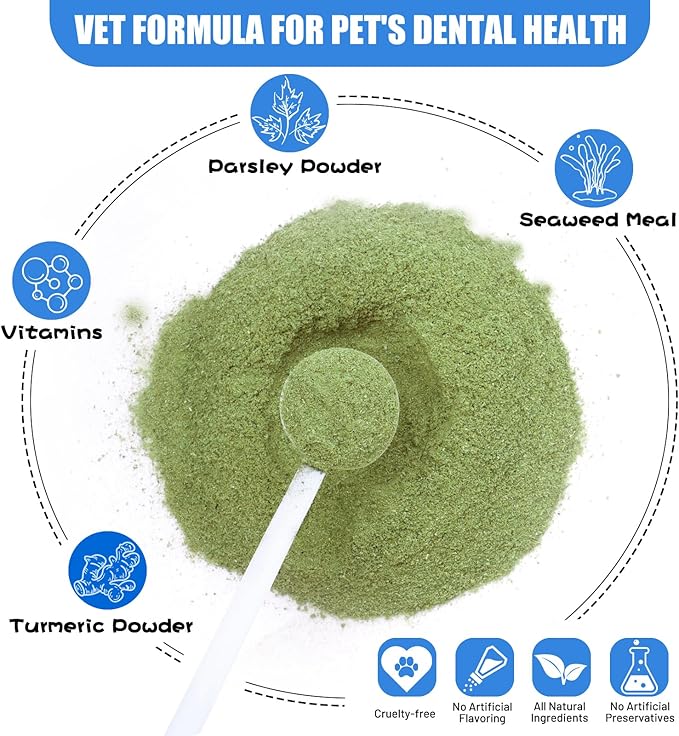 Dog Teeth Cleaning Powder, Dog Dental Powder and Breath Freshener, Plaque Off Pet Tooth Cleaning lab co, Bad Breath & Tartar Remover for Dogs, Natural Herbal Blend - All Breeds & Sizes-PawvioPets