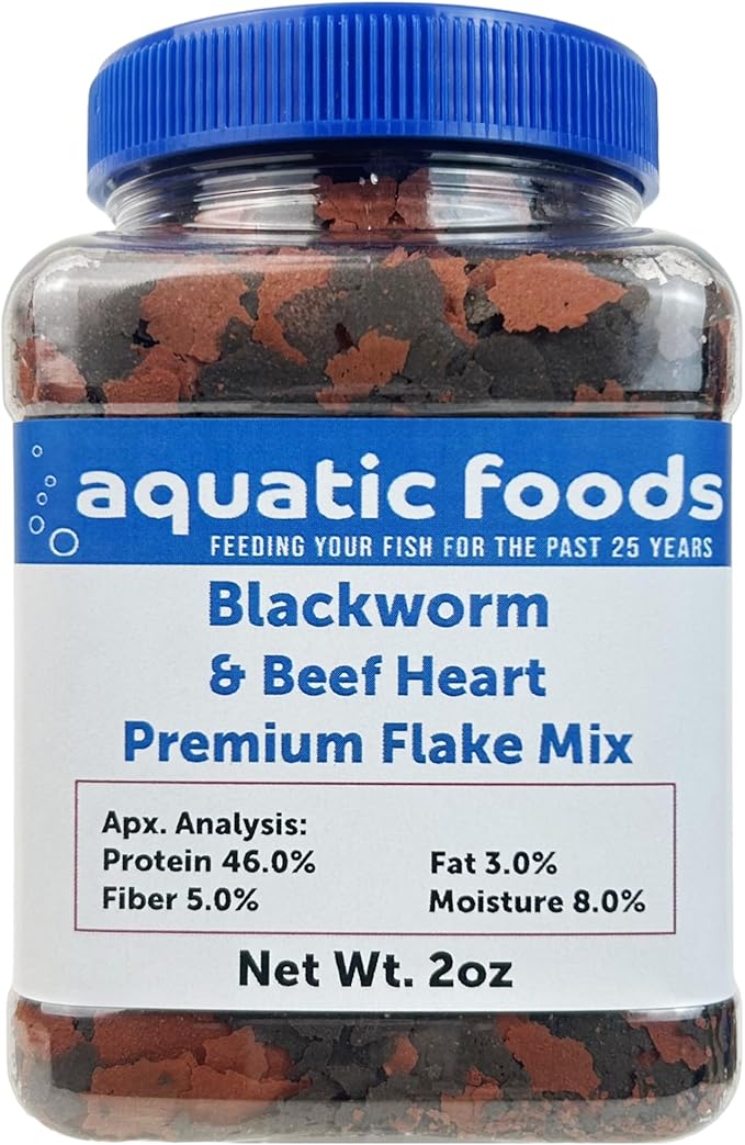Aquatic Foods Inc. California Blackworm & Beef Heart Premium Flakes for Discus, Cichlids All Community Tropical Fish Also Pellet Mix, Wafer Mix Included…2oz-PawvioPets
