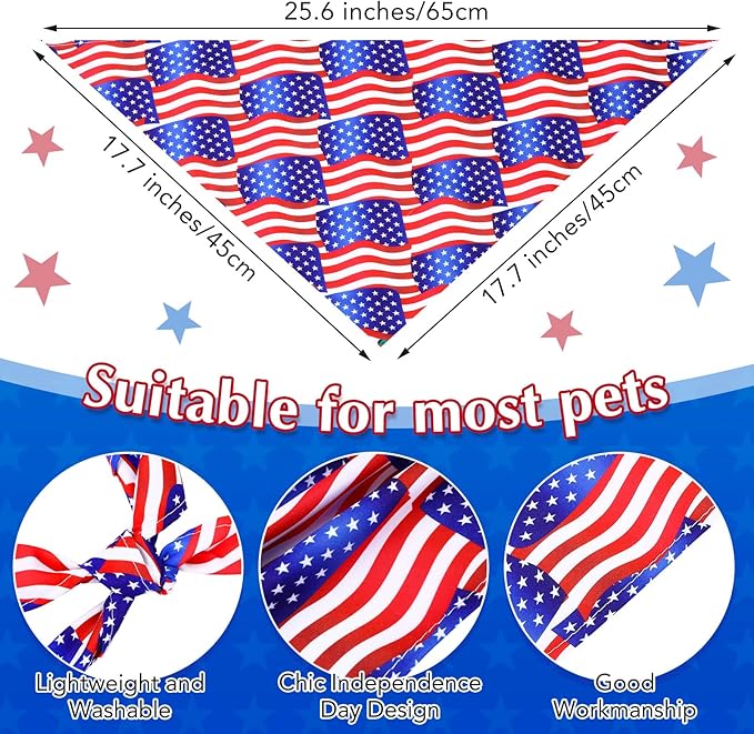 Abbylike 200 Pcs Patriotic Dog Bandanas Bulk Labor Day Bandanas for Dogs Triangle Kerchief Scarf Set for Puppy Small Medium Large Workers' Veterans Day Costume Accessories (25.6 x 17.7 x 17.7 Inch)-PawvioPets