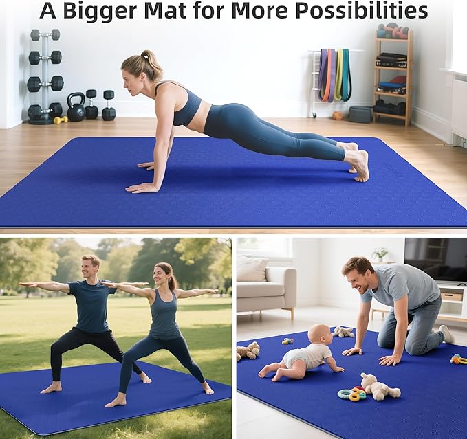Extra Large Yoga Mat - 72"x35", 72"x48", 78"x57" - Wide TPE Exercise Mat for Home, Stretching, Couples & Family Workouts - 6-12mm Thick, Non-Slip & Waterproof - with Carry Bag and Straps-PawvioPets
