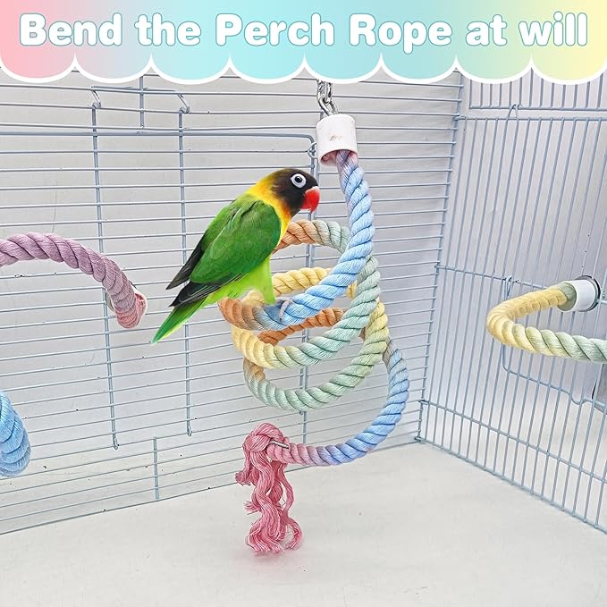 BNOSDM 3 Pcs Bird Rope Perches Gradient Colorful Bendable Climbing Rope Ladders Swings Toy Parakeet Cage Accessories for Parrots, Budgies, Cockatiels, Conures, Lovebirds-PawvioPets