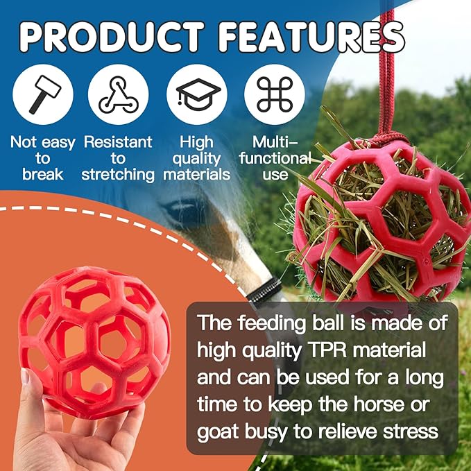 2 Pcs Hay Ball for Horses to Play with, Relieve Stress with This Bright Color Hay Feeder Ball for Horses Goat to Avoid Boredom-PawvioPets