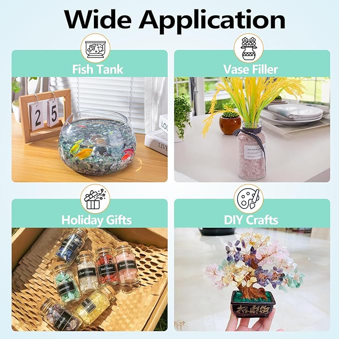 3 Lb Rosy Pink Stones Aquarium Gravel Rocks, Tumbled Chips Crushed Crystal Quartz Healing Stones for Garden|Vase Filler|Fish Turtle Tank Decorations-PawvioPets