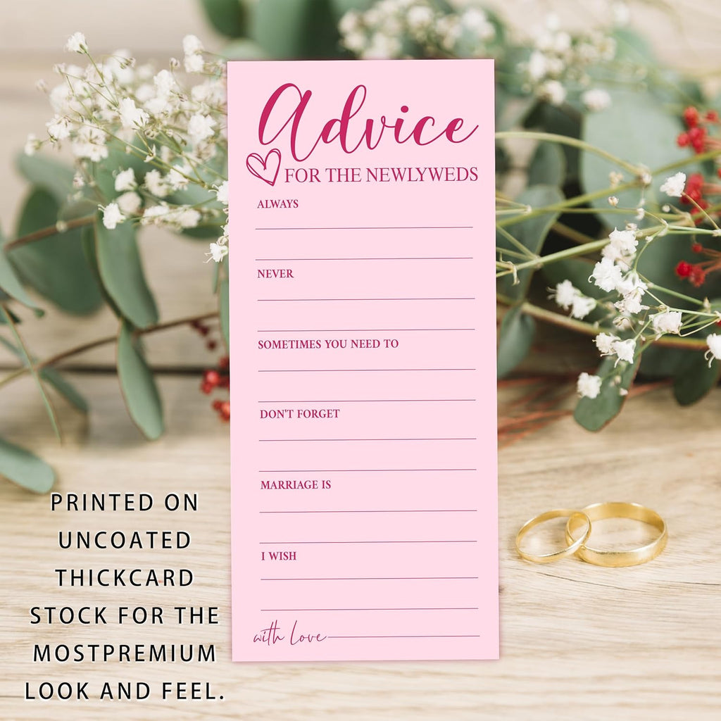 25 Wedding Advice Cards for Bridal Shower Games, Pink Advice and Wishes Cards for Bride and Groom, Newlyweds, 4X9 Inch Minimalist Guest Interaction Activity-A09