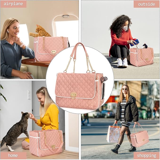 Fashion Pet Carrier Dogs Cat Small Animals Purse Bag, Leather Pet Carriers Dog Puppy Kitten Tote Travel Handbag TSA Airline-Approved-PawvioPets