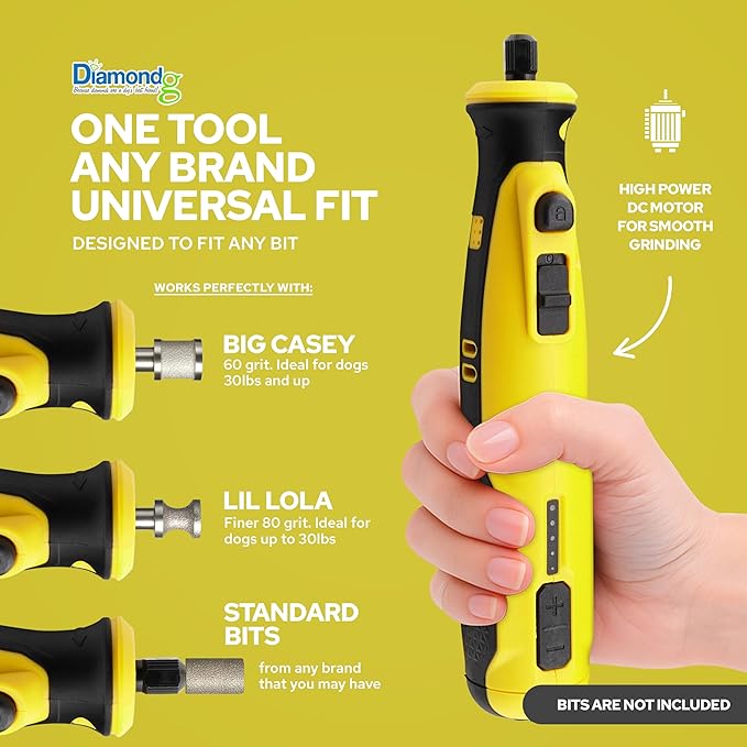 Diamondg Cordless Dog Nail Grinder with Quiet Sound & LED Tip for Large & Small Dogs, 4hrs. Runtime - Electric Dog Nail Trimmer, Heavy Duty Rotary Tool Alternative to Toenail Clippers & Filers-PawvioPets
