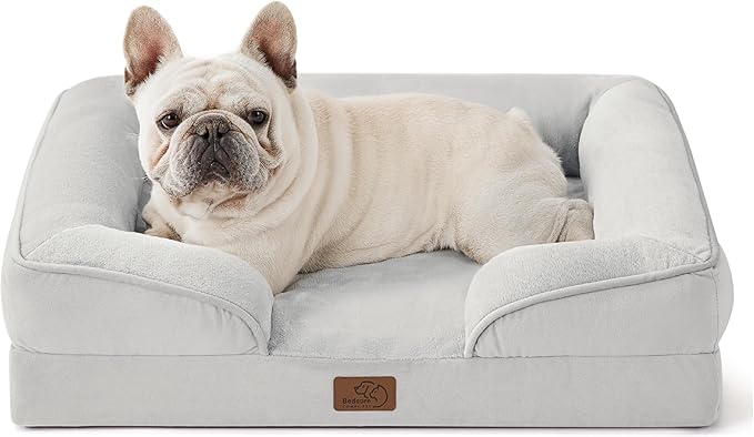 Bedsure Orthopedic Dog Bed for Medium Dogs - Waterproof Dog Sofa Beds Medium, Supportive Foam Pet Couch Bed with Removable Washable Cover, Waterproof Lining and Nonskid Bottom, Light Grey-PawvioPets