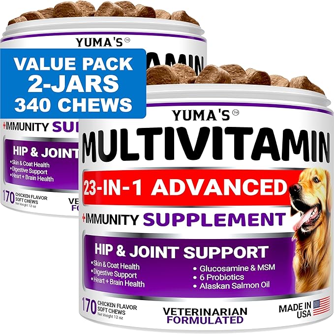 2-Pack Dog Multivitamin Chewable with Glucosamine - Dog Vitamins and Supplements - Senior & Puppy Multivitamin for Dogs - Hip & Joint Support - Immune Health, Skin, Heart, Digestion, Probiotics-PawvioPets