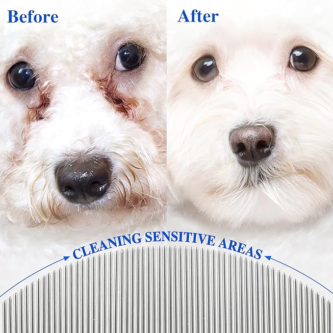 2 Pack Professional Eye Comb For Pets,Stainless Steel Tear Stain Remover For Cats & Dogs,Gentle Round-Head Grooming Tool,Precisely Removes Stains, Dirt And Debris From The Eye Area-PawvioPets