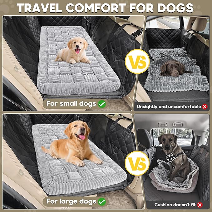 Dog Car Bed Mat, Non-Slip Backseat Extender Pet Blanket, Plaid Dog Bed for SUVs, Sedans & Trucks, Chew-Resistant Travel Pad for Dogs, Easy Clean & Scratch-Proof & Comfort (50"x24.6") Light Gray-PawvioPets