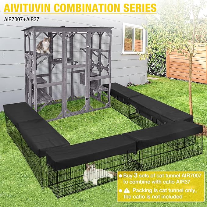 Aivituvin Catio Outdoor Cat Enclosure Large Walk in Cat Kennel Kitten Cage with Platforms and Small Houses-PawvioPets