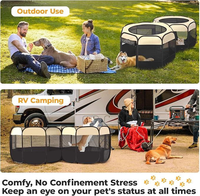 EighteenTek 2-in-1 Pop Up Cat Playpen, Assembly-Free Dog Puppy Pet Playpen, Indoor Outdoor Cats Enclosed, Cat Tent House Crate Cage, Portable & Foldable Playpen for Kittens(No Divider, Unified Space)-PawvioPets