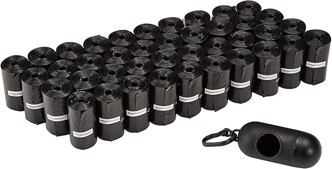 Amazon Basics Dog Poop Bags with Dispenser, 600 Count, Enhanced for Guaranteed Leakproof, Unscented, Includes Leash Clip-PawvioPets