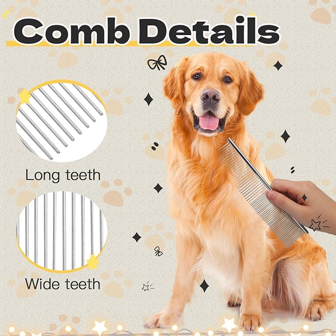 Biaungdo 2 Pcs Dog Grooming Combs Set, Metal Dog Comb for Removing Tangles and Knot, Cat Brush Grooming Tool for Long Haired Pets-PawvioPets