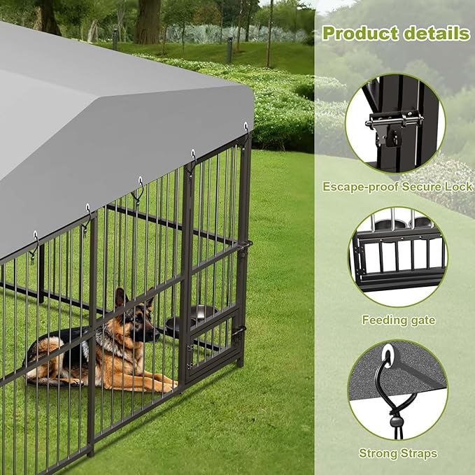 10x10x6FT Large Dog Kennel Outside Dog Playpen Outdoor Dog Enclosures with UV-Resistant Waterproof Roof Covered Dog House Outdoor,Lock,for Medium and Large Dogs,Easy Assembly-PawvioPets