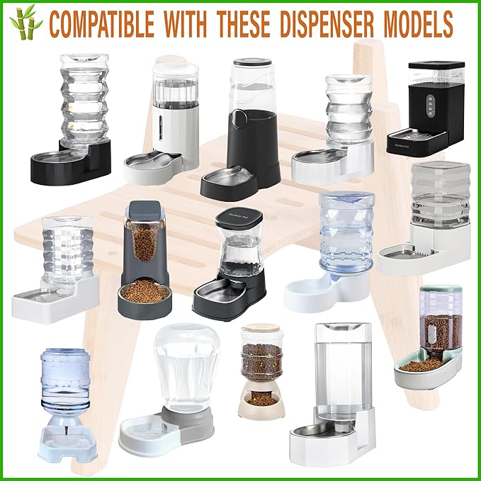 Dog Water Bowl Dispenser Stand - Compatible with Automatic and Gravity Water/Food Dispensers - Adjustable Width, Holds Various Sizes [See Photos for Measurements] - Bamboo-PawvioPets