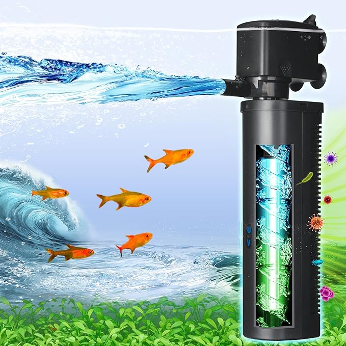 Aquarium Filter U-Very Suitable for 75-300 Gallon Tank, 500GPH Fish Tank Filters for Green Control, Internal Submersible Pump for Turtle Tank, Small Pond, Pool Filter, Cold Plunge Ice Bath Hot Tub-PawvioPets