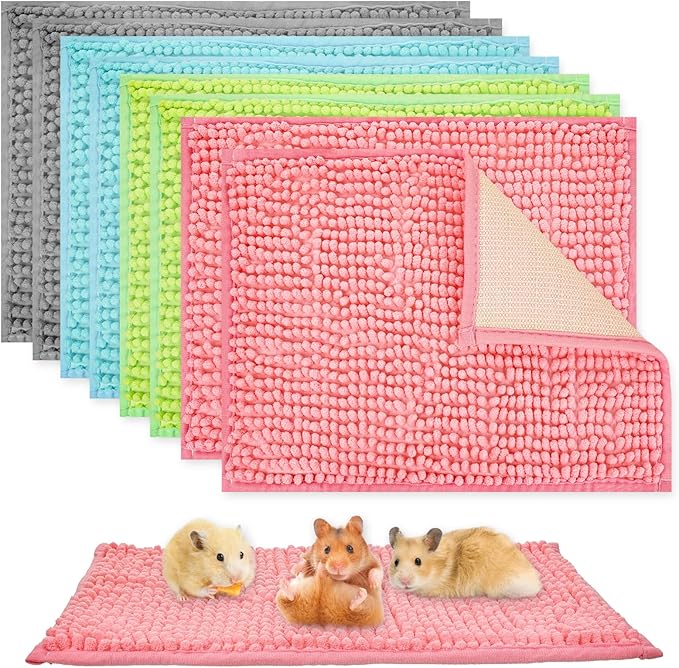 8 Pcs Guinea Pig Liner Washable Rabbit Cage Liner 16x12 Inch Guinea Pig Fleece Mats Reusable Bedding Pee Pads for Small Animals, Bunny (Gray, Green, Pink, Blue)-PawvioPets