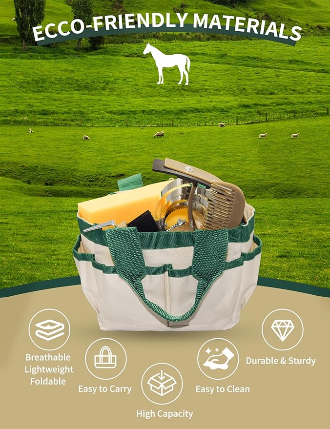 9 Pieces Horse Grooming Kit, Tack Room Supplies Set with Tote Bag, Horse Brush Set for Effective Cleaning and Bathing, Professional Equine Coat Care Kit for Horse Riders Beginner-PawvioPets