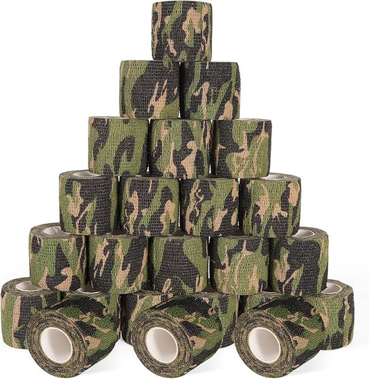24 Pack Camo Self Adhesive Wrap, 2” x 5 Yards Vet Wrap Cohesive Camo Grip Tape Medical Wrap Self Adherent for Ankle, Wrist Sprains, Pet First Aid-PawvioPets
