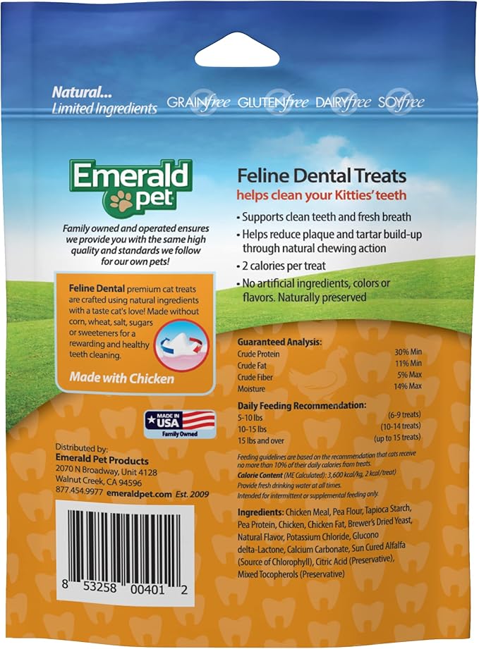 Feline Dental Treats — Tasty and Crunchy Cat Dental Treats Grain Free — Natural Dental Treats to Clean Cat Teeth, Freshen Cat Breath, and Reduce Plaque and Tartar Buildup — Chicken Treats, 3 oz-PawvioPets