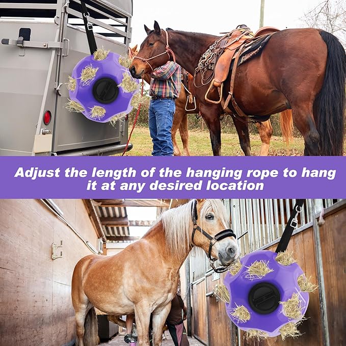 15.75" Hay Ball for Horse with Hanging Strap Slow Feed Horse Treat Ball Extra Large Hanging for Paddock Stall Stable Supplies (Purple)-PawvioPets