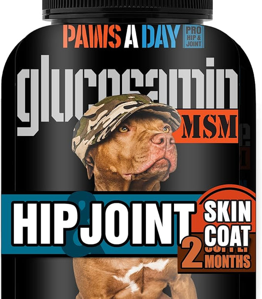 Glucosamine for Dogs Hip & Joint Supplement – “Two-in-One Combo” Dog Joint Care and Improved Skin & Coat with Chondroitin, MSM, Omega 3, Collagen & Biotin, 60 Chewable Tablets-PawvioPets
