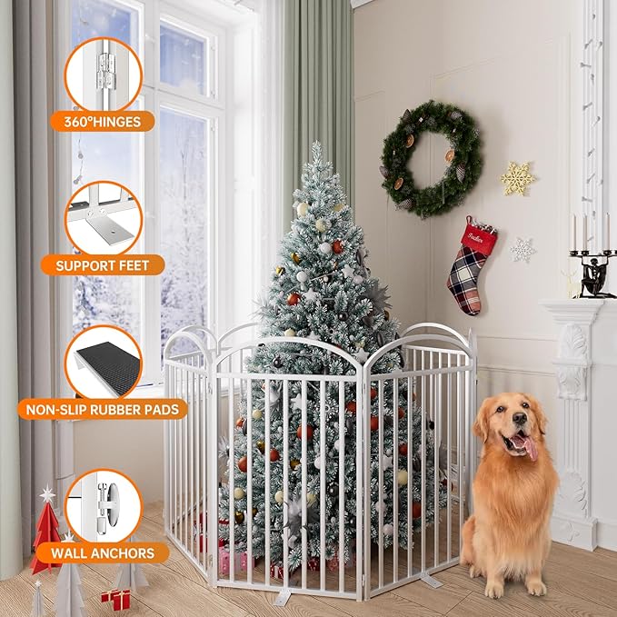 8 Panles Full Matel Freestanding Dog Gates with Door, 192"Extra Wide 36"Tall Free Standing Dog Pet Gate for Indoor & Outdoor. Foldable Pet Fences for Doorways, House, Stairs, Porch, Deck, Yard-PawvioPets