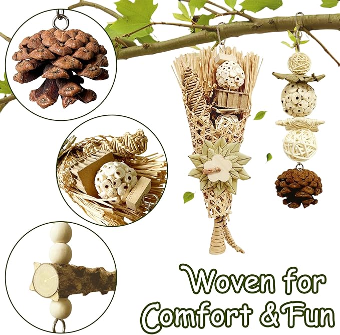 5-Pack Natural Flower Bird Toys – Foraging & Chewing Toys for Parakeets, Cockatiels, Conures & Small Birds – No Plastic, All-Natural Materials-PawvioPets